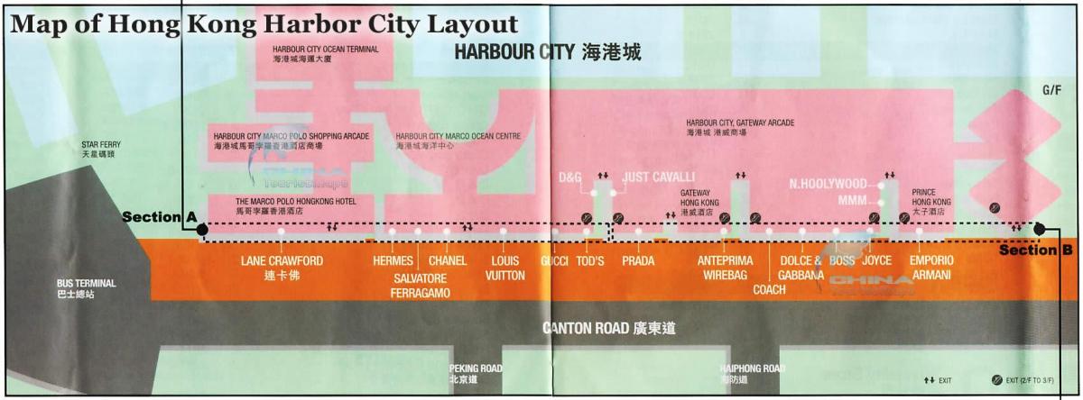 kaart harbour city ja Hongkongi