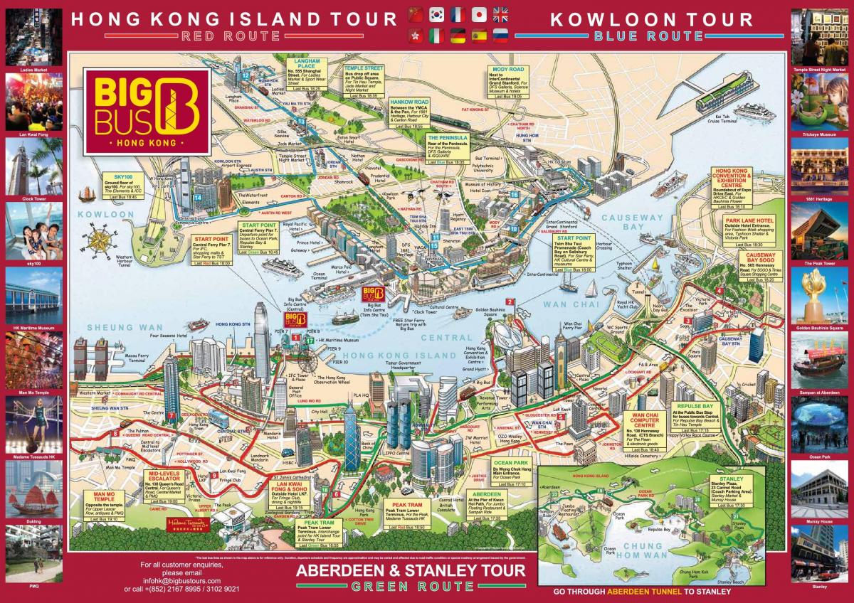 hop on hop off bussi Hong Kong kaart