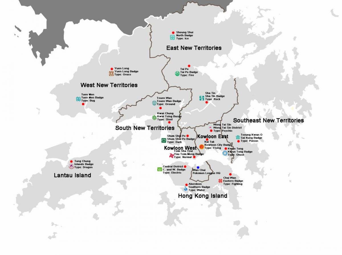 kaart Hong Kong linnaosades