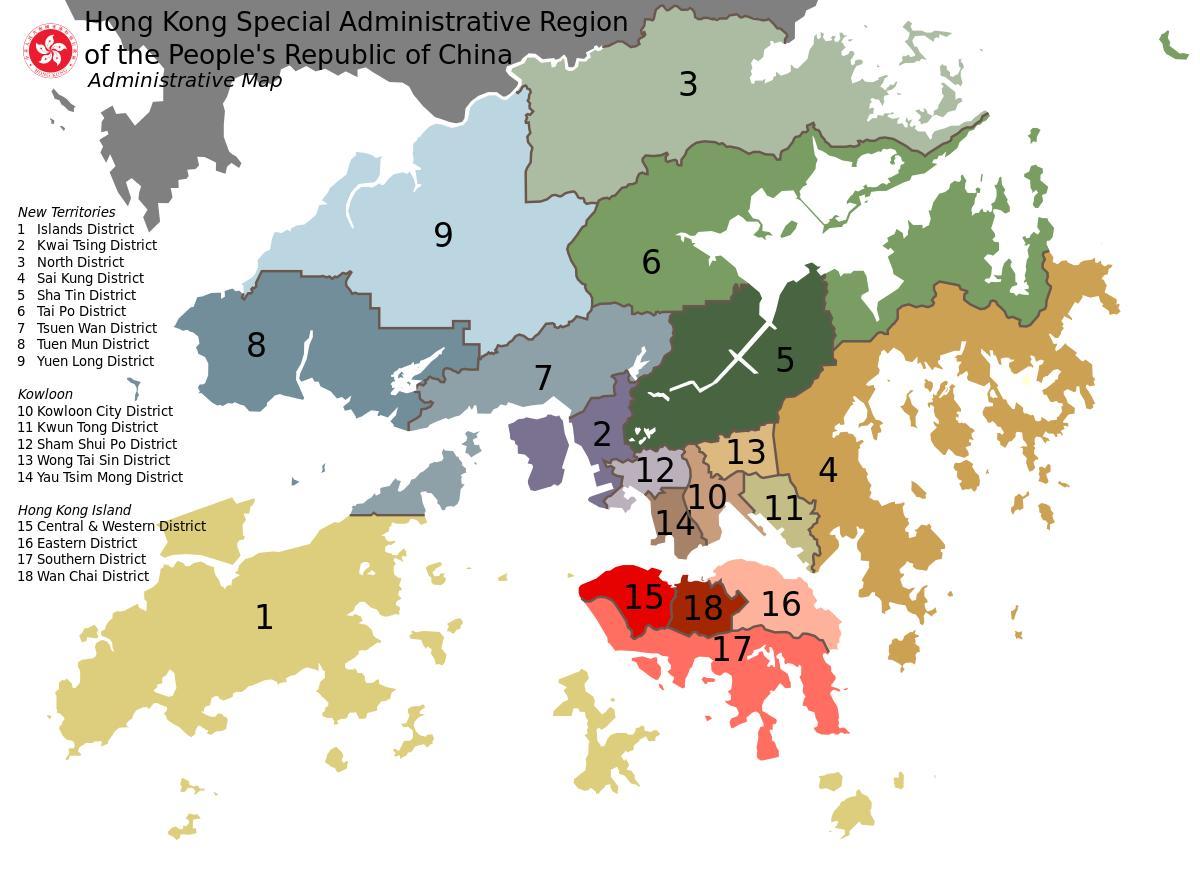 kaart Hong Kong linnaosade